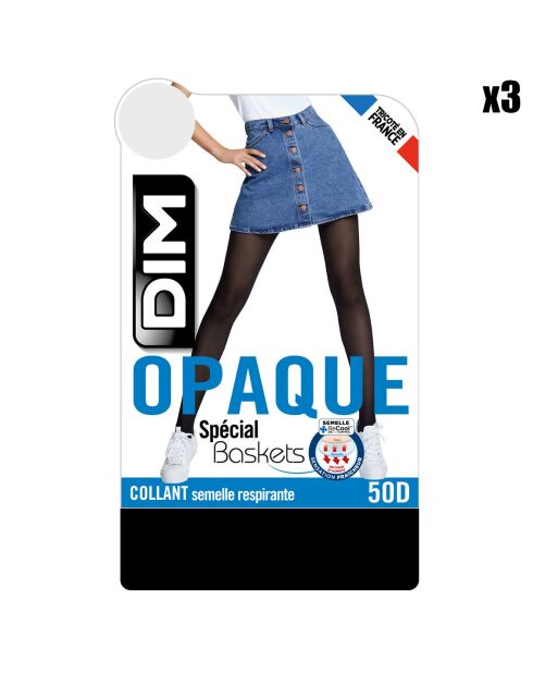 3 Collants Style Opaque Velouté spécial Sneakers 50 deniers noirs