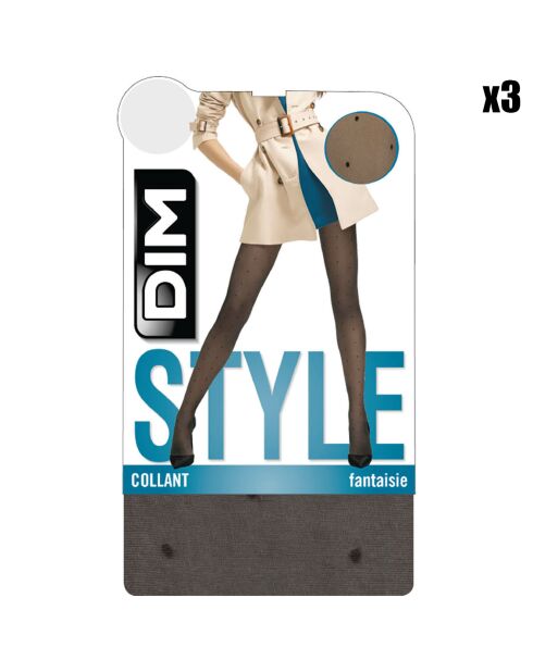 3 Collants Style Effet plumetis 20 deniers noirs
