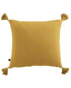 Coussin déhoussable avec pompons Gaze de coton Gaïa safran