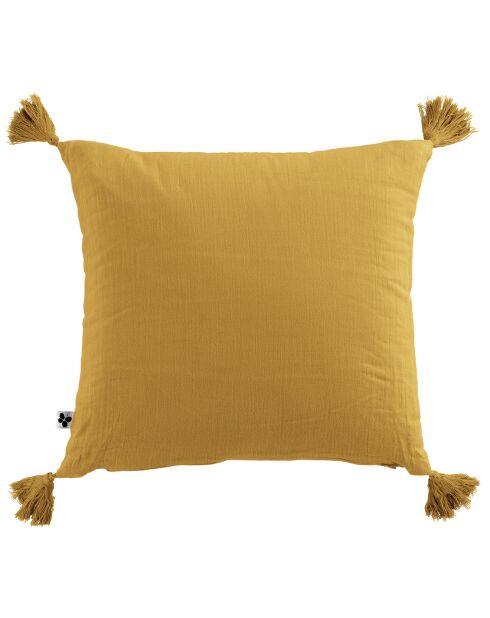 Coussin déhoussable avec pompons Gaze de coton Gaïa safran