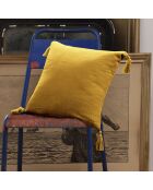 Coussin déhoussable avec pompons Gaze de coton Gaïa safran