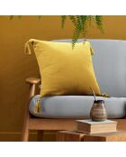 Coussin déhoussable avec pompons Gaze de coton Gaïa safran