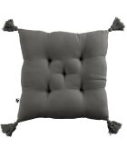 Coussin capitonné 5 points avec pompons Gaze de coton Gaïa granit