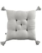 Coussin capitonné 5 points avec pompons Gaze de coton Gaïa nuage