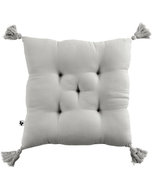 Coussin capitonné 5 points avec pompons Gaze de coton Gaïa nuage