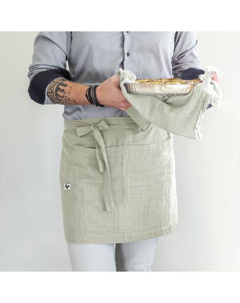 Tablier serveur Gaze de coton Gaïa vert d'eau