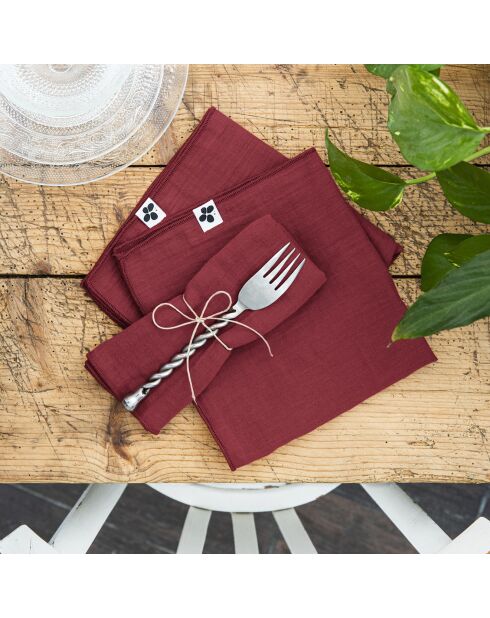 3 Serviettes de table Gaze de coton Gaïa lie de vin