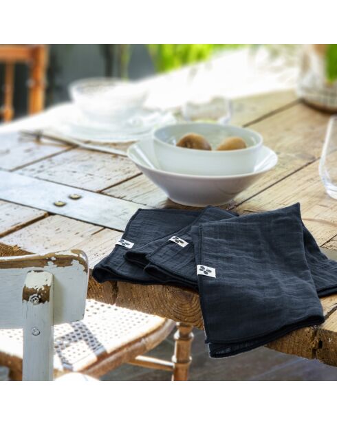 3 Serviettes de table Gaze de coton Gaïa minuit