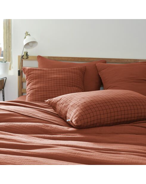 Taie d'oreiller Gaze de coton Gaïa Mix terracotta