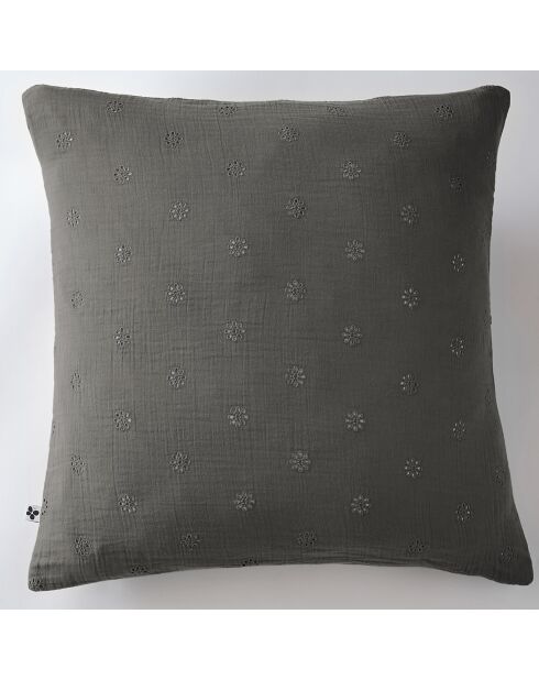 Taie d'oreiller Gaze de coton Gaïa Boho granit