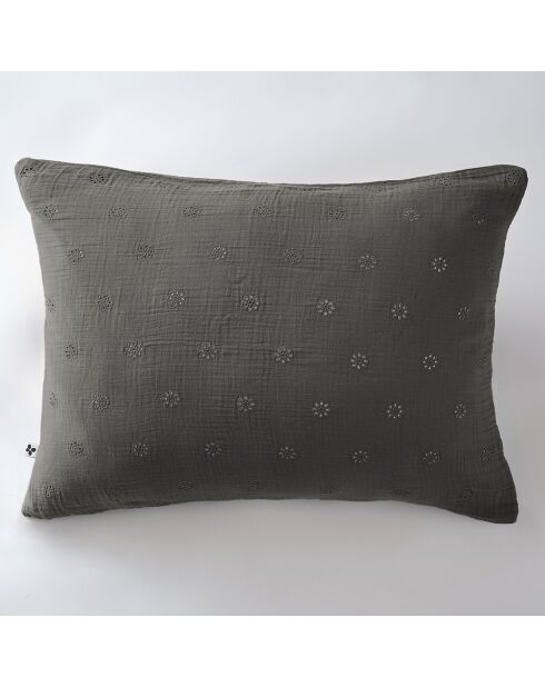 Taie d'oreiller Gaze de coton Gaïa Boho granit