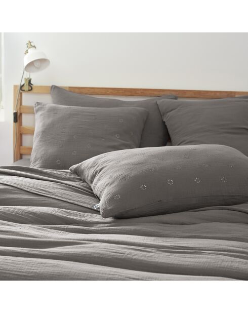 Taie d'oreiller Gaze de coton Gaïa Boho granit