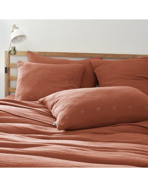 Taie d'oreiller Gaze de coton Gaïa Boho terracotta