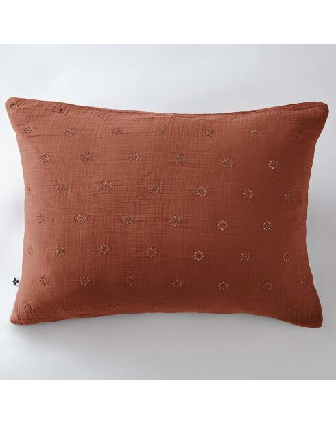 Taie d'oreiller Gaze de coton Gaïa Boho terracotta