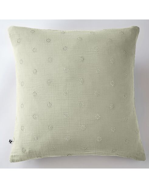 Taie d'oreiller Gaze de coton Gaïa Boho vert d'eau