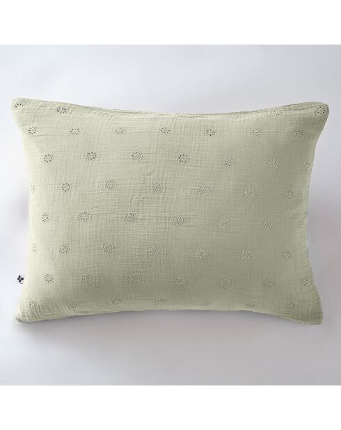 Taie d'oreiller Gaze de coton Gaïa Boho vert d'eau
