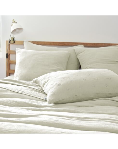 Taie d'oreiller Gaze de coton Gaïa Boho vert d'eau
