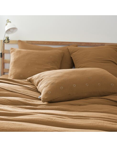 Taie d'oreiller Gaze de coton Gaïa Boho camel