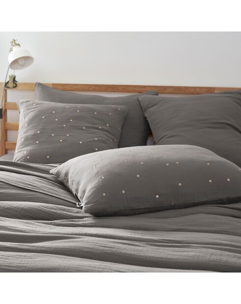 Taie d'oreiller Gaze de coton Gaïa Chic granit
