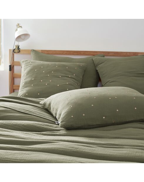 Taie d'oreiller Gaze de coton Gaïa Chic romarin