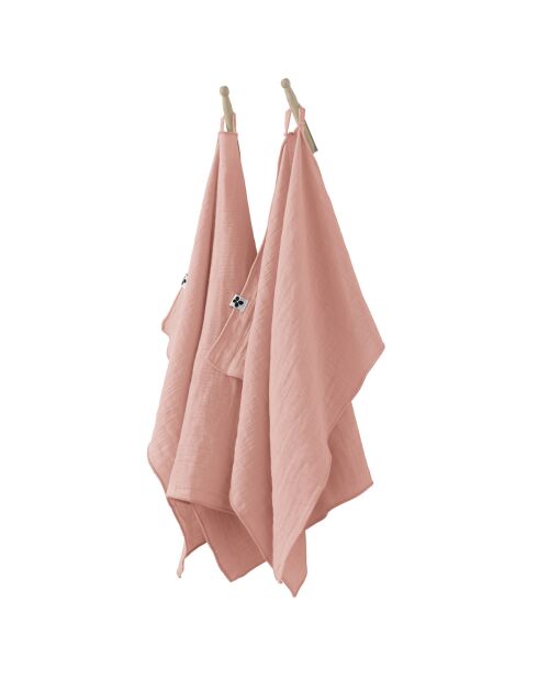 2 Essuie-mains Gaze de coton Gaïa rose pêche