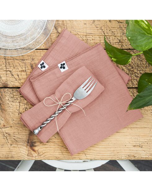 3 Serviettes de table Gaze de coton Gaïa rose pêche