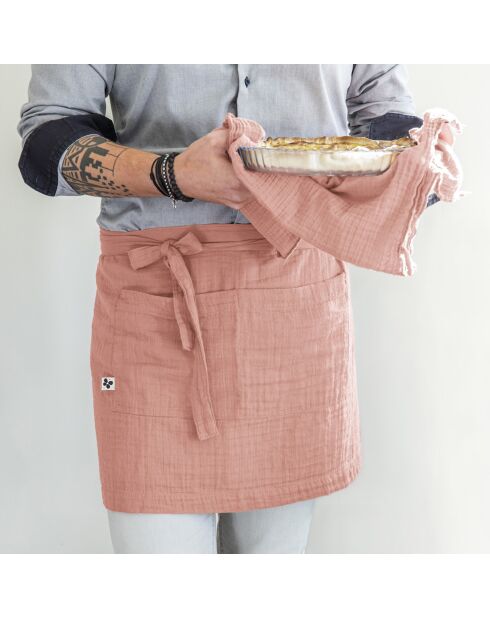 Tablier serveur Gaze de coton Gaïa rose pêche
