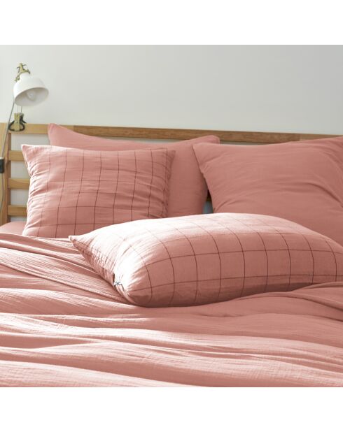 Taie d'oreiller Gaze de coton Gaïa Match rose pêche
