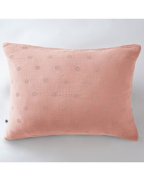 Taie d'oreiller Gaze de coton Gaïa Boho rose pêche
