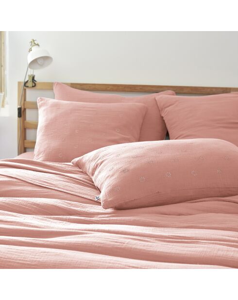 Taie d'oreiller Gaze de coton Gaïa Boho rose pêche