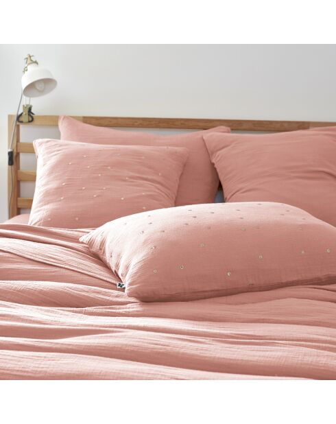 Taie d'oreiller Gaze de coton Gaïa Chic rose pêche
