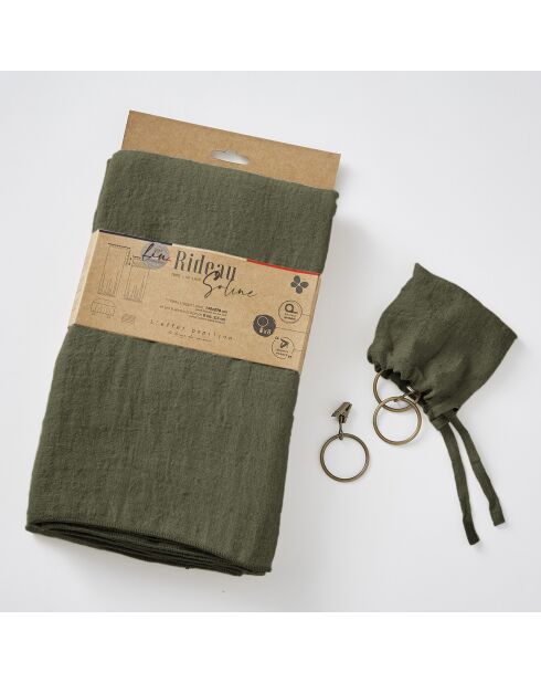 Rideau ajustable + 8 anneaux pince Lin lavé Soline thym