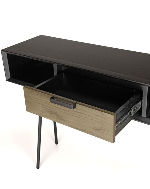 Console 2 niches 1 tiroir Alma bois/noir - 130x35x85.5 cm