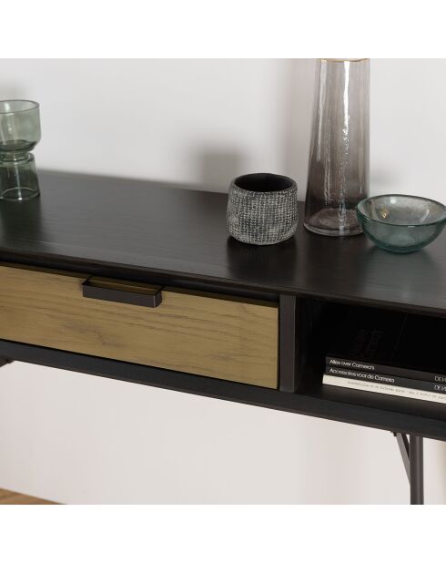 Console 2 niches 1 tiroir Alma bois/noir - 130x35x85.5 cm