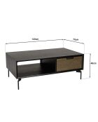 Table basse noire 1 niche 2 tiroirs Alma bois/noir - 120x70x46 cm