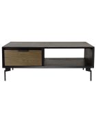 Table basse noire 1 niche 2 tiroirs Alma bois/noir - 120x70x46 cm