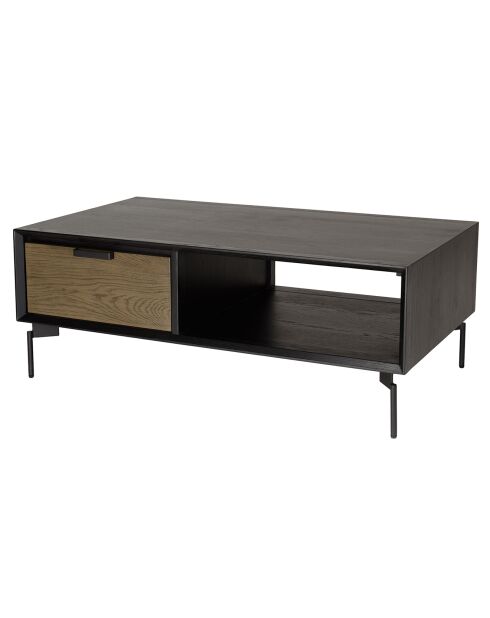 Table basse noire 1 niche 2 tiroirs Alma bois/noir - 120x70x46 cm