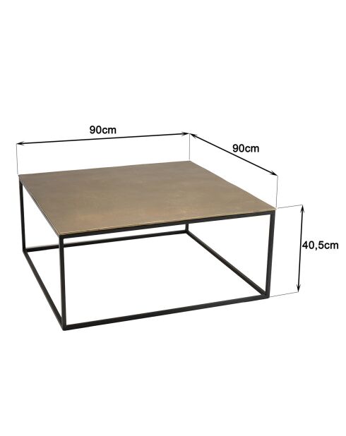 Table basse carrée Jonas doré/noir - 90x90x40.5 cm