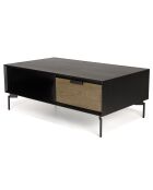 Table basse noire 1 niche 2 tiroirs Alma bois/noir - 120x70x46 cm