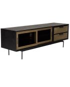 Meuble TV 2 portes coulissantes Alma bois/noir - 165x45x55 cm