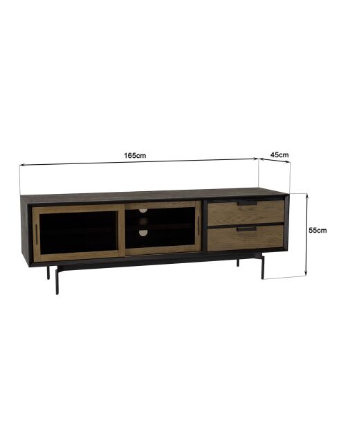 Meuble TV 2 portes coulissantes Alma bois/noir - 165x45x55 cm