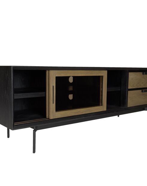 Meuble TV 2 portes coulissantes Alma bois/noir - 165x45x55 cm