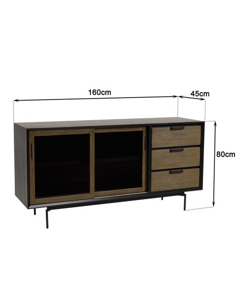 Buffet  2 portes coulissantes Alma bois/noir - 160x45x80 cm