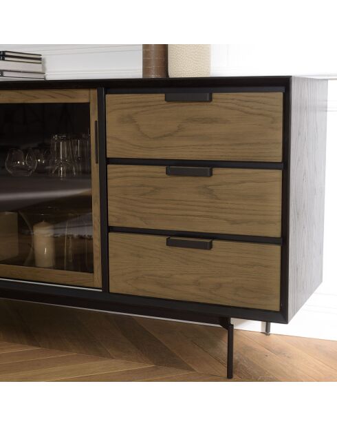 Buffet  2 portes coulissantes Alma bois/noir - 160x45x80 cm