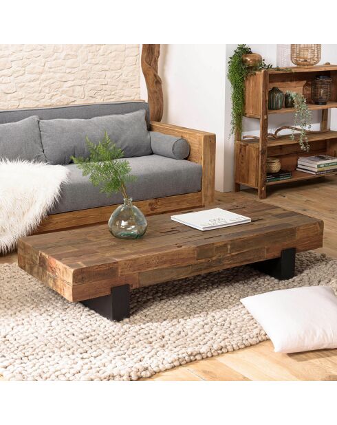 Table basse poutres bois massif Leonce bois - 160.5x63.5x30.5 cm