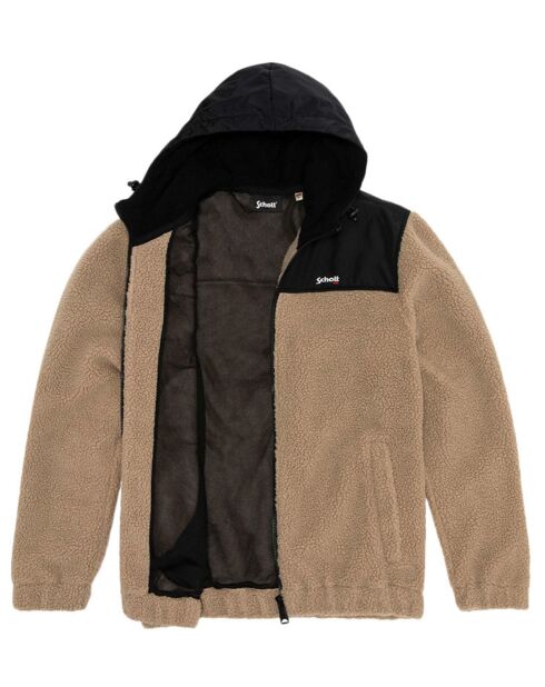 Sweat Zippé à Capuche Sherpa Polaire beige