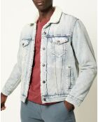 Veste en jean fourrée Sherpa Trucker bleu clair