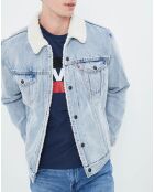 Veste en jean fourrée Sherpa Trucker bleu clair