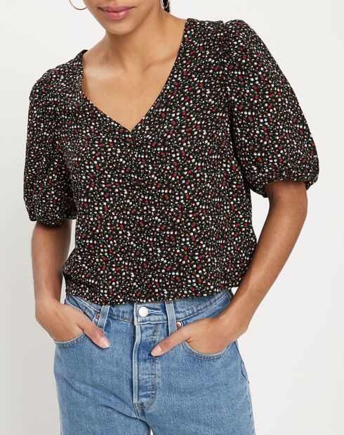 Blouse Holly courte à motifs noire