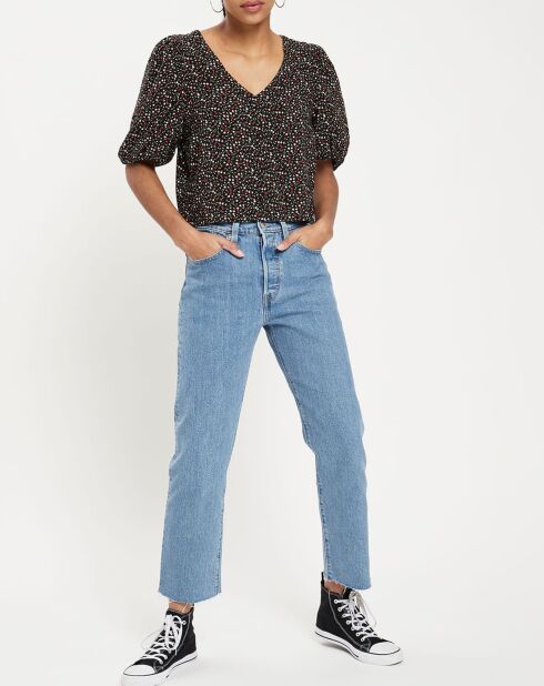 Blouse Holly courte à motifs noire